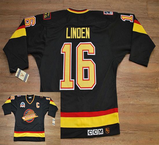 Canucks #16 Trevor Linden Stitched Black CCM Throwback Vintage NHL Jersey