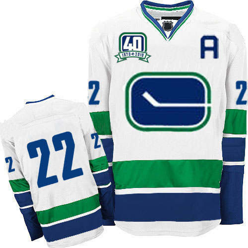 Canucks D.sedin #22 Stitched White Third 40TH Patch NHL Jersey