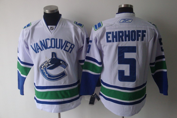 Canucks #5 Christian Ehrhoff White Stitched NHL Jersey