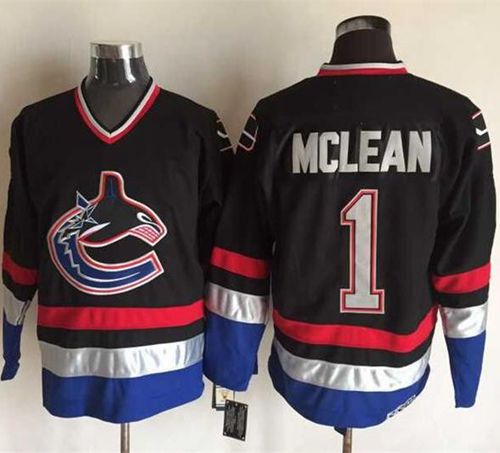 Canucks #1 Kirk Mclean Black/Blue CCM Throwback Stitched NHL Jersey