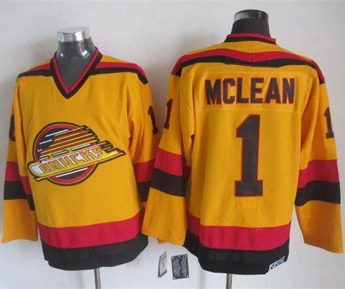 Canucks #1 Kirk Mclean Gold CCM Throwback Stitched NHL Jersey