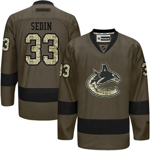 Canucks #33 Henrik Sedin Green Salute to Service Stitched NHL Jersey