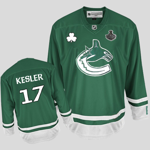 Canucks 2011 Stanley Cup Finals St Patty's Day #17 Ryan Kesler Green Stitched NHL Jersey