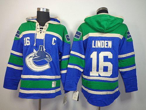 Canucks #16 Trevor Linden Blue Sawyer Hooded Sweatshirt Stitched NHL Jersey