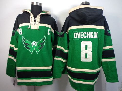 Capitals #8 Alex Ovechkin Green St. Patrick's Day McNary Lace Hoodie Stitched NHL Jersey