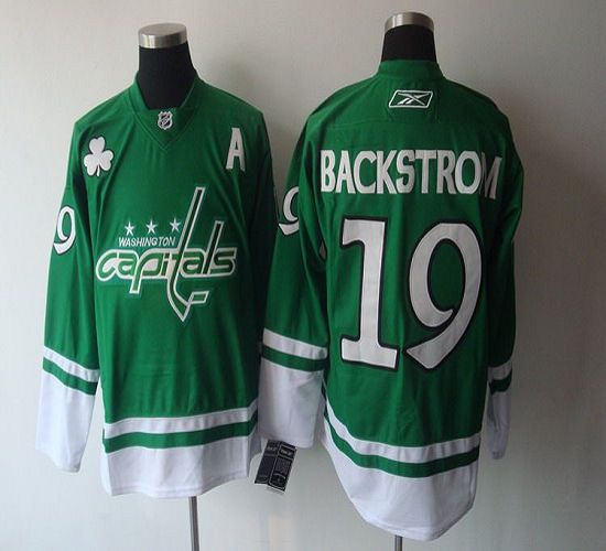 Capitals #19 Nicklas Backstrom Green St. Patty's Day Stitched NHL Jersey