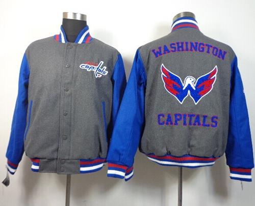 Washington Capitals Blank Satin Button Up Grey NHL Jacket