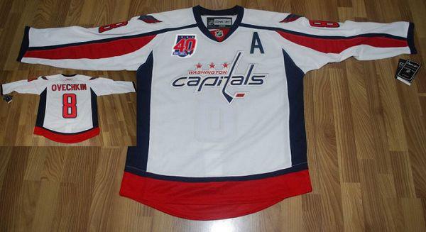 Capitals #8 Alex Ovechkin White 40th Anniversary Stitched NHL Jersey