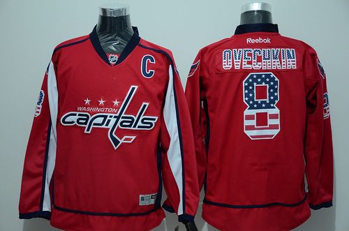 Capitals #8 Alex Ovechkin Red USA Flag Fashion Stitched NHL Jersey