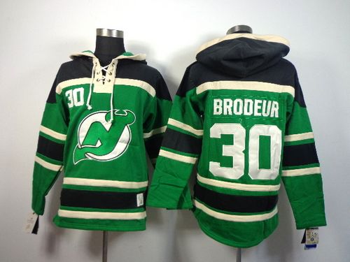 Devils #30 Martin Brodeur Green St. Patrick's Day McNary Lace Hoodie Stitched NHL Jersey