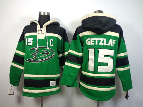 Ducks #15 Ryan Getzlaf Green St. Patrick's Day McNary Lace Hoodie Stitched NHL Jersey