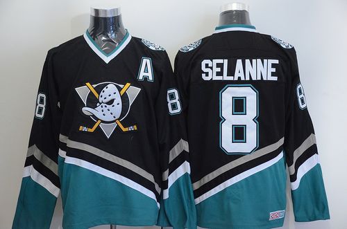 Ducks #8 Teemu Selanne Black CCM Throwback Stitched NHL Jersey