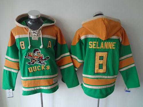 Ducks #8 Teemu Selanne Green Sawyer Hooded Sweatshirt Stitched NHL Jersey