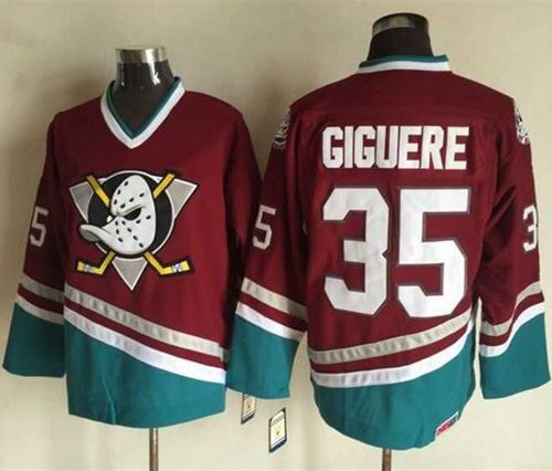 Ducks #35 Jean Sebastien Giguere Red CCM Throwback Stitched NHL Jersey