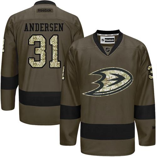 Ducks #31 Frederik Andersen Green Salute to Service Stitched NHL Jersey