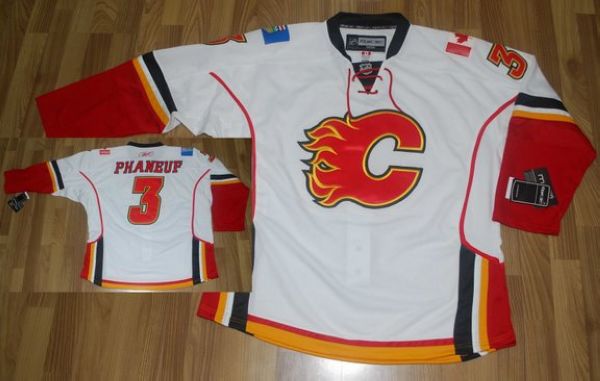 Flames #3 Dion Phaneuf Stitched White NHL Jersey
