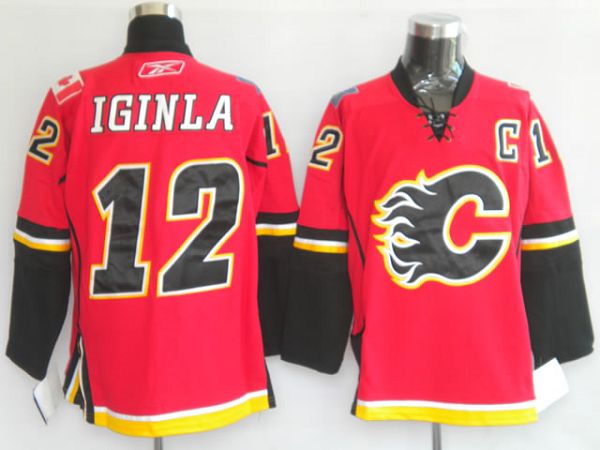 Flames #12 Jarome Iginla Stitched Red NHL Jersey