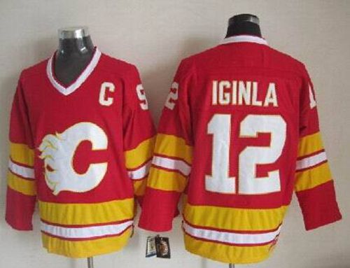 Flames #12 Jarome Iginla Red CCM Throwback Stitched NHL Jersey