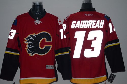 Flames #13 Johnny Gaudreau Red Reflective Version Stitched NHL Jersey
