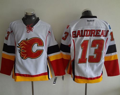 Flames #13 Johnny Gaudreau White Stitched NHL Jersey