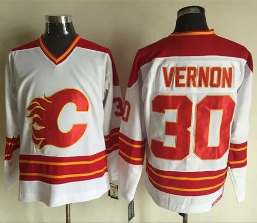 Flames #30 Mike Vernon White CCM Throwback Stitched NHL Jersey