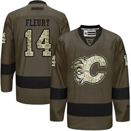 Flames #14 Theoren Fleury Green Salute to Service Stitched NHL Jersey