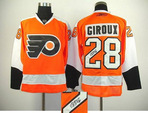 Flyers #28 Claude Giroux Orange Autographed Stitched NHL Jersey
