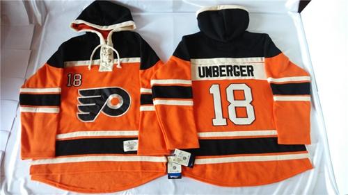 Flyers #18 R. J. Umberger Orange Sawyer Hooded Sweatshirt Stitched NHL Jersey