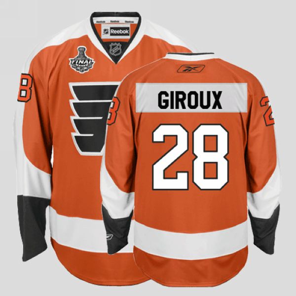 Flyers #28 Claude Giroux Stitched Orange NHL Jersey with Stanley Cup Finals Patch