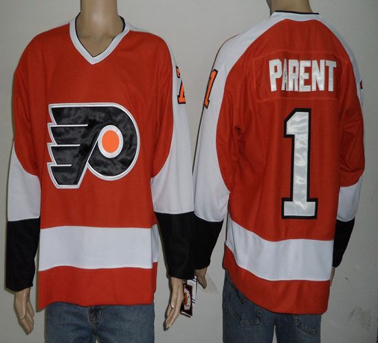 Flyers #1 Bernie Parent Orange Stitched NHL Jersey