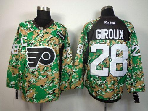 Flyers #28 Claude Giroux Camo Veterans Day Practice Stitched NHL Jersey