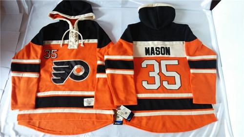 Flyers #35 Steve Mason Orange Sawyer Hooded Sweatshirt Stitched NHL Jersey