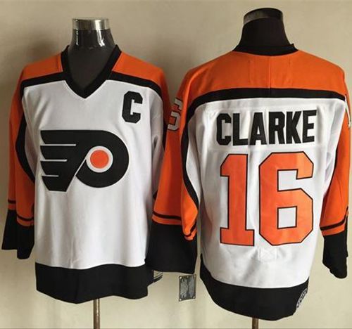 Flyers #16 Bobby Clarke White/Black CCM Throwback Stitched NHL Jersey