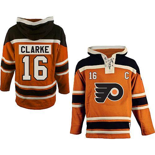 Flyers #16 Bobby Clarke Orange Sawyer Hooded Sweatshirt Stitched NHL Jersey