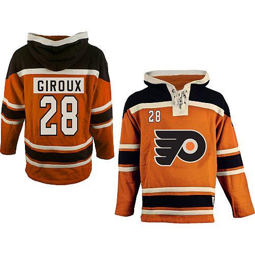 Flyers #28 Claude Giroux Orange Sawyer Hooded Sweatshirt Stitched NHL Jersey