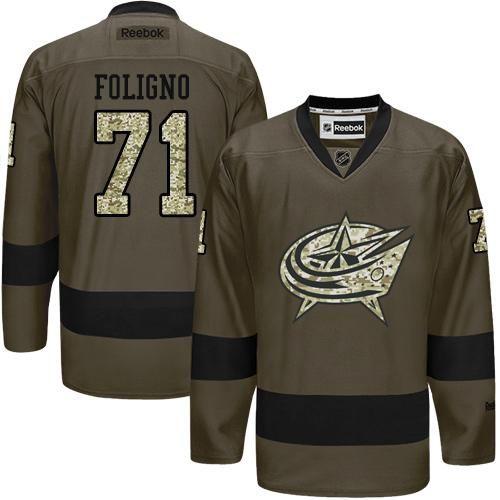Blue Jackets #71 Nick Foligno Green Salute to Service Stitched NHL Jersey