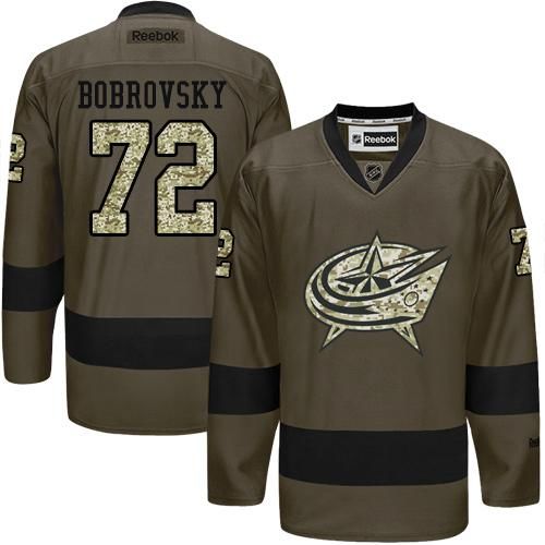 Blue Jackets #72 Sergei Bobrovsky Green Salute to Service Stitched NHL Jersey