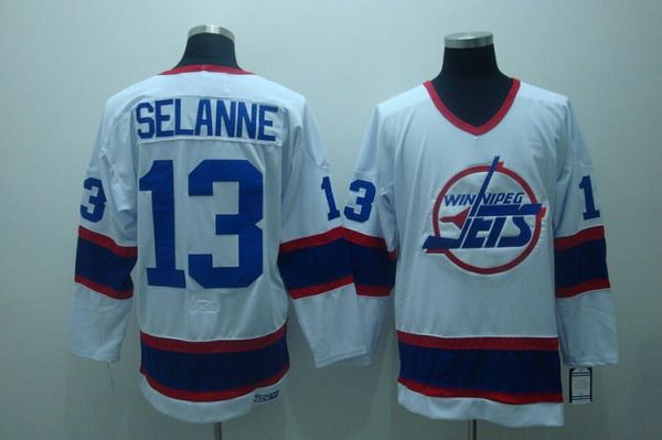 Jets #13 Teemu Selanne Stitched White CCM Throwback NHL Jersey