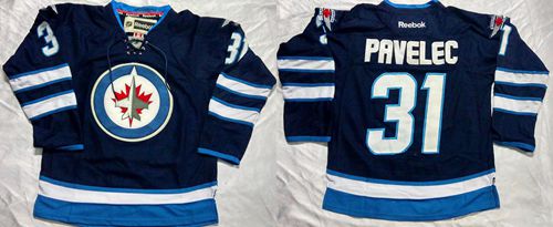 Jets #31 Ondrej Pavelec Dark Blue Stitched NHL Jersey
