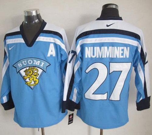 Jets #27 Teppo Numminen Light Blue  Throwback Stitched NHL Jersey