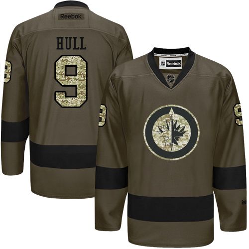 Jets #9 Bobby Hull Green Salute to Service Stitched NHL Jersey