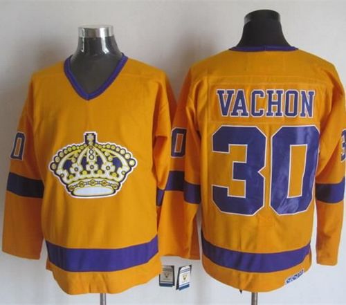 Kings #30 Rogie Vachon Yellow/Purple CCM Throwback Stitched NHL Jersey