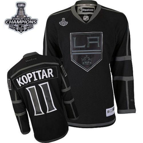 Kings #11 Anze Kopitar Black Ice 2014 Stanley Cup Champions Stitched NHL Jersey