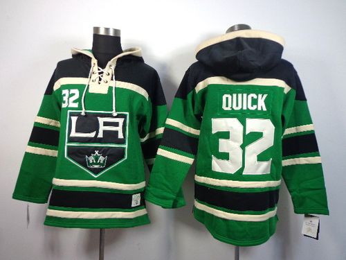 Kings #32 Jonathan Quick Green St. Patrick's Day McNary Lace Hoodie Stitched NHL Jersey