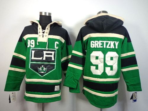 Kings #99 Wayne Gretzky Green St. Patrick's Day McNary Lace Hoodie Stitched NHL Jersey