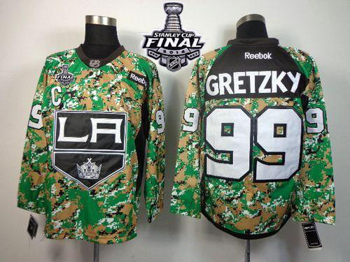 Kings #99 Wayne Gretzky Camo Veterans Day Practice 2014 Stanley Cup Finals Stitched NHL Jersey