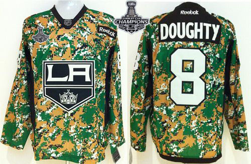 Kings #8 Drew Doughty Camo Veterans Day Practice 2014 Stanley Cup Champions Stitched NHL Jersey