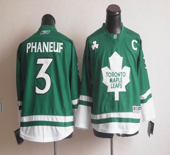 Maple Leafs St Patty's Day #3 Dion Phaneuf Green Stitched NHL Jersey