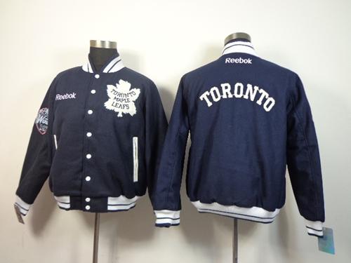 Toronto Maple Leafs Blank Satin Button Up Navy Blue NHL Jacket