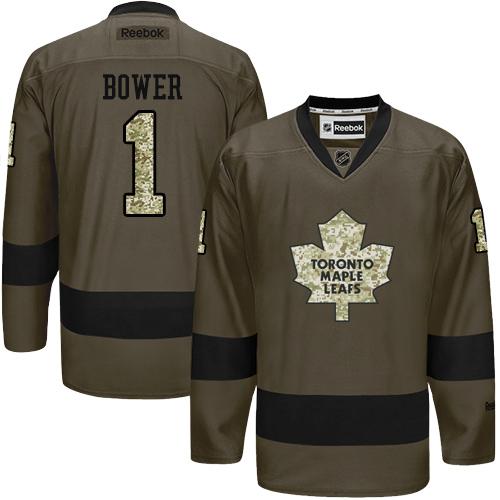 Maple Leafs #1 Johnny Bower Green Salute to Service Stitched NHL Jersey